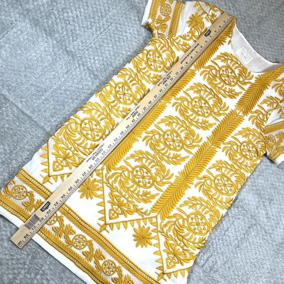All:Row Dress Womens Large Yellow Embroidered Short Sleeve Mini - Picture 10 of 15